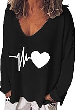 Women Fashion Casual Print V Neck Loose Long Sleeve T Shirt Top Blouse Pullover