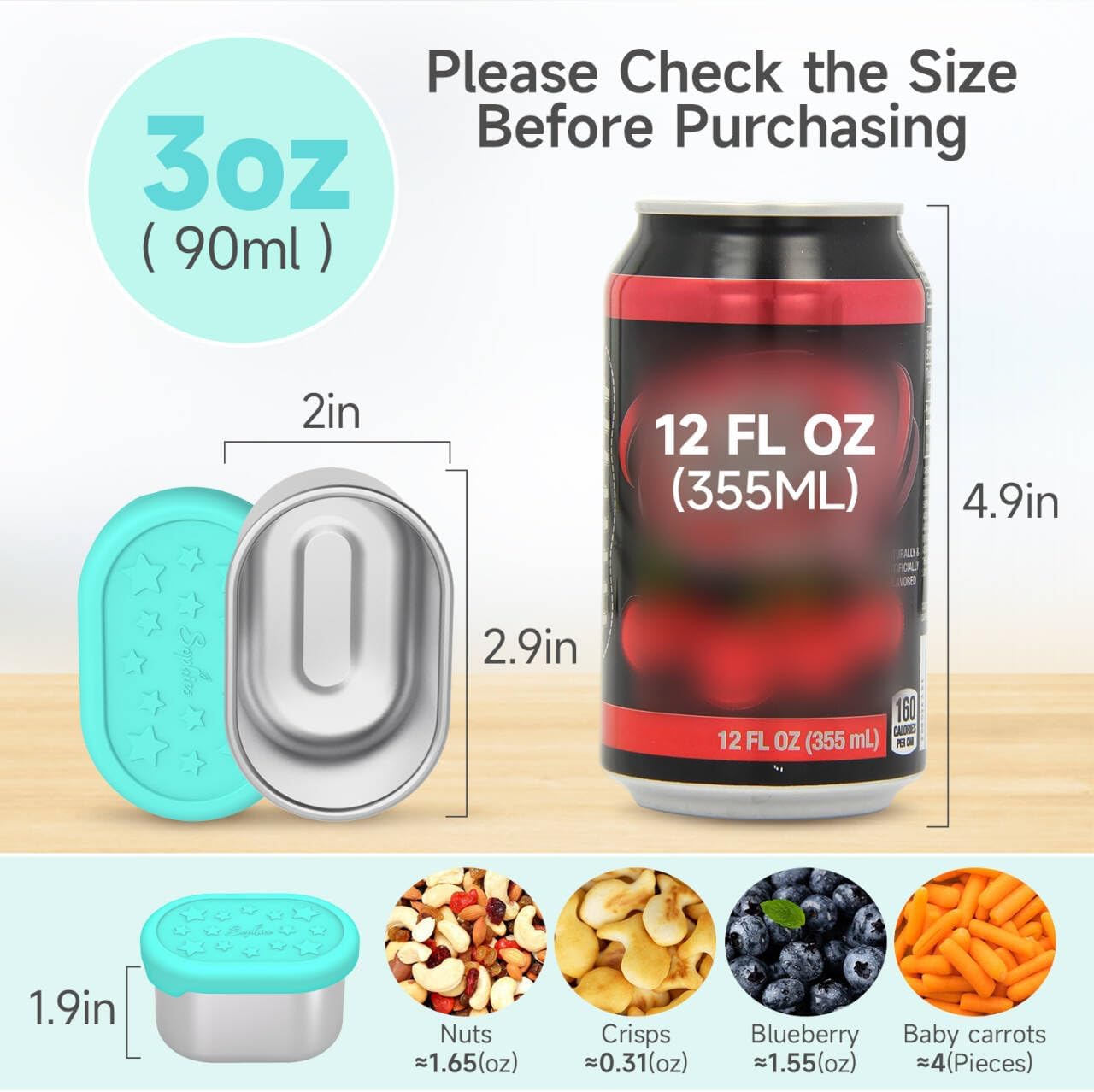 SOPHICO Stainless Steel Snack Containers for Kids, 3 oz Small Food Storage Container with Silicone Lid - Perfect 304 Metal Toddler Lunch Box for Daycare and School, Leak Proof (3oz, 6 PACK) - Image 2