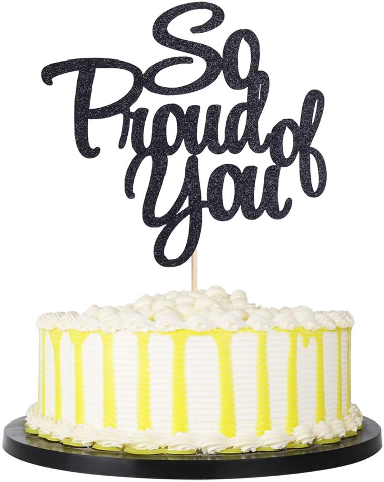 PALASASA So Proud of You Cake Topper - Congrats Grad, Done, Congratulations, Graduation Party Decorations (black)
