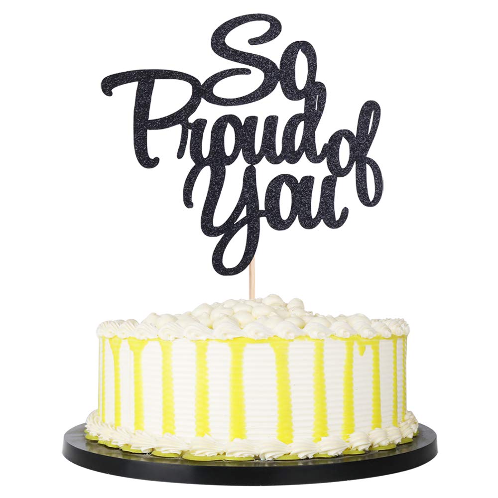 PALASASA So Proud of You Cake Topper - Congrats Grad, Done, Congratulations, Graduation Party Decorations (black)