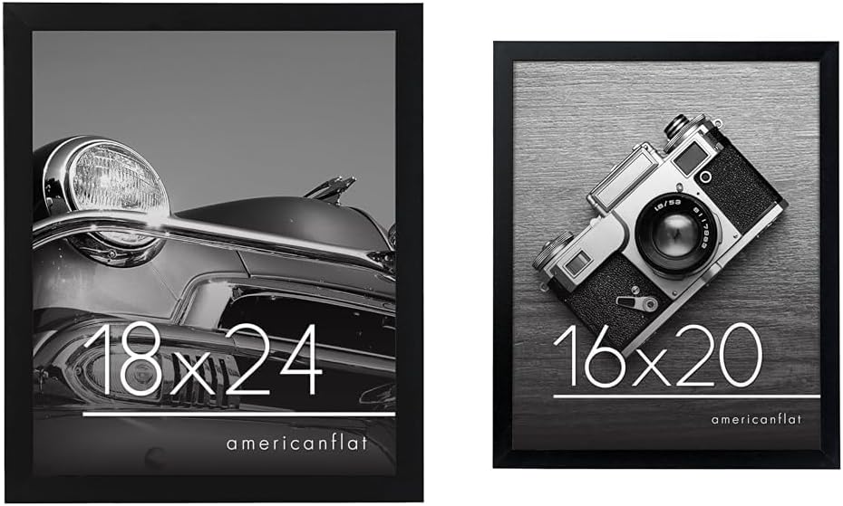 Americanflat Engineered Wood Poster Frame Bundle - Includes 18x24 and 16x20 Black Photo Frames with Plexiglass Covers and Hanging Hardware