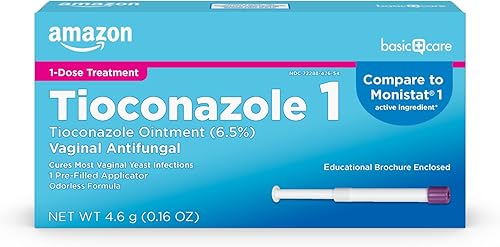 Amazon Basic Care Ungüento de tioconazol 6.5 por ciento, tratamiento de 1 dosis, tratamiento de infección vaginal por levaduras para mujeres,