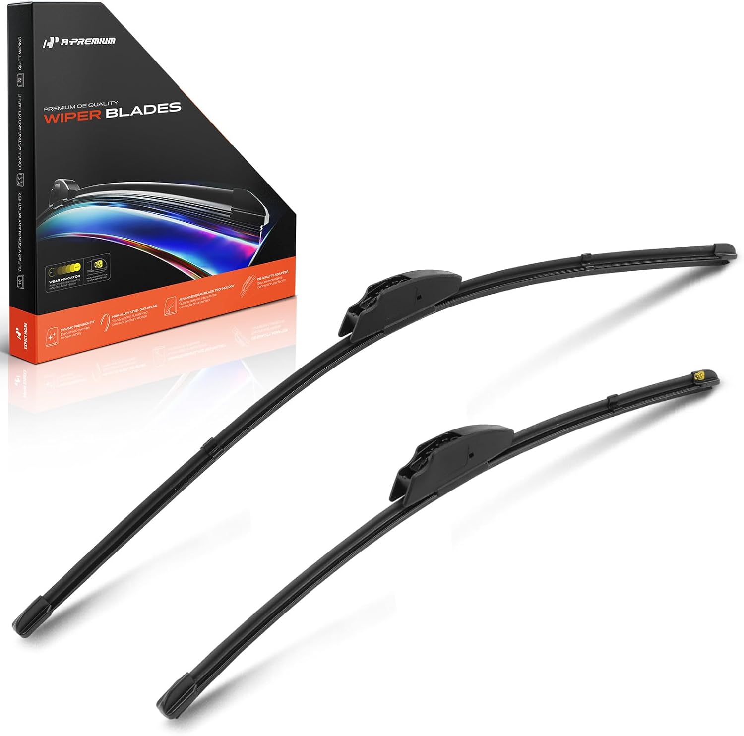 A-Premium 24" and 18" Windshield Wiper Blades Compatible with Hyundai Elantra 2007-2024, Santa Fe 2007-2012, Venue 2020-2023 - J-hook Arm, with Wear Indicator & Towel, Left and Right (Pack of 2)