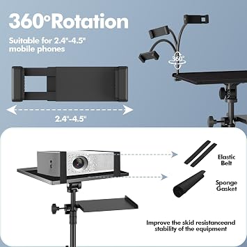 Projector Stand Tripod Laptop Tripod on Wheels with 2 Shelves
