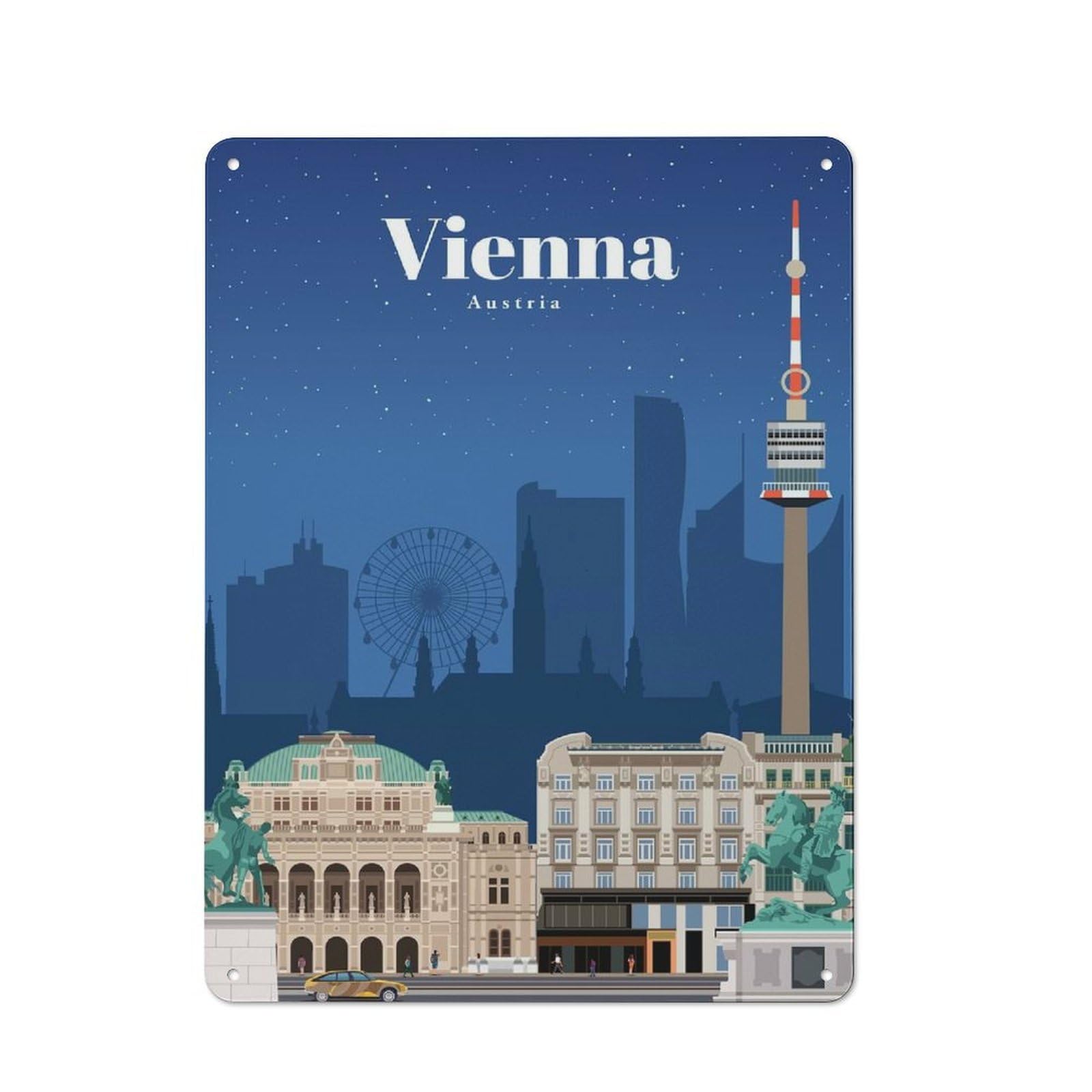 Travel to Vienna Character Metal Wall Decor 40x30cm, Vintage Metal Sign for Home, Shop, Pub Or Studio Wall
