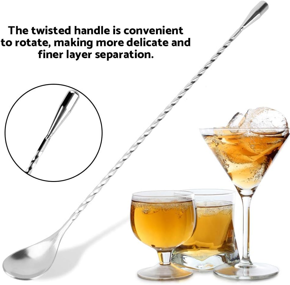 Stainless Steel Cocktail Mixing Spoon Set, 11 Pieces, Spiral Long Handle