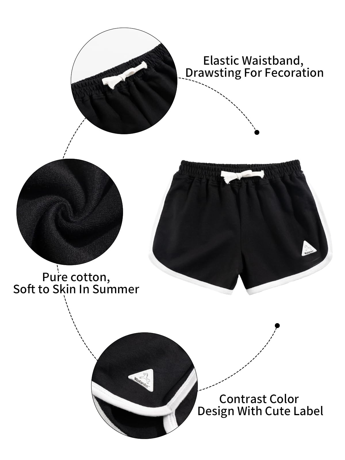 Rolanko Pantalones Cortos Niñas, Verano Algodón Deportivos Pantalón para Niños para Baile y Corree, 3 Packs