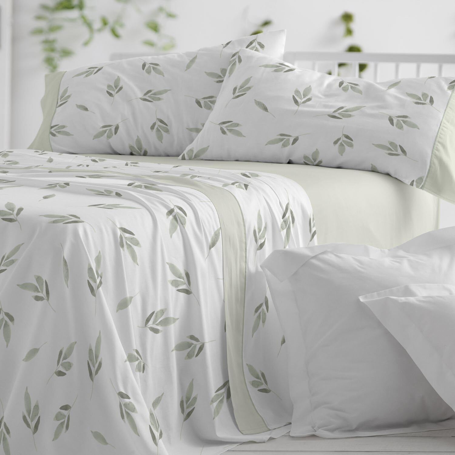 Burrito Blanco | Juego de sábanas Algodón | Cama de 150 a 160cm. (+Medidas Disponibles) | Diseño 632 | Color Verde (150-160x190/200cm.)