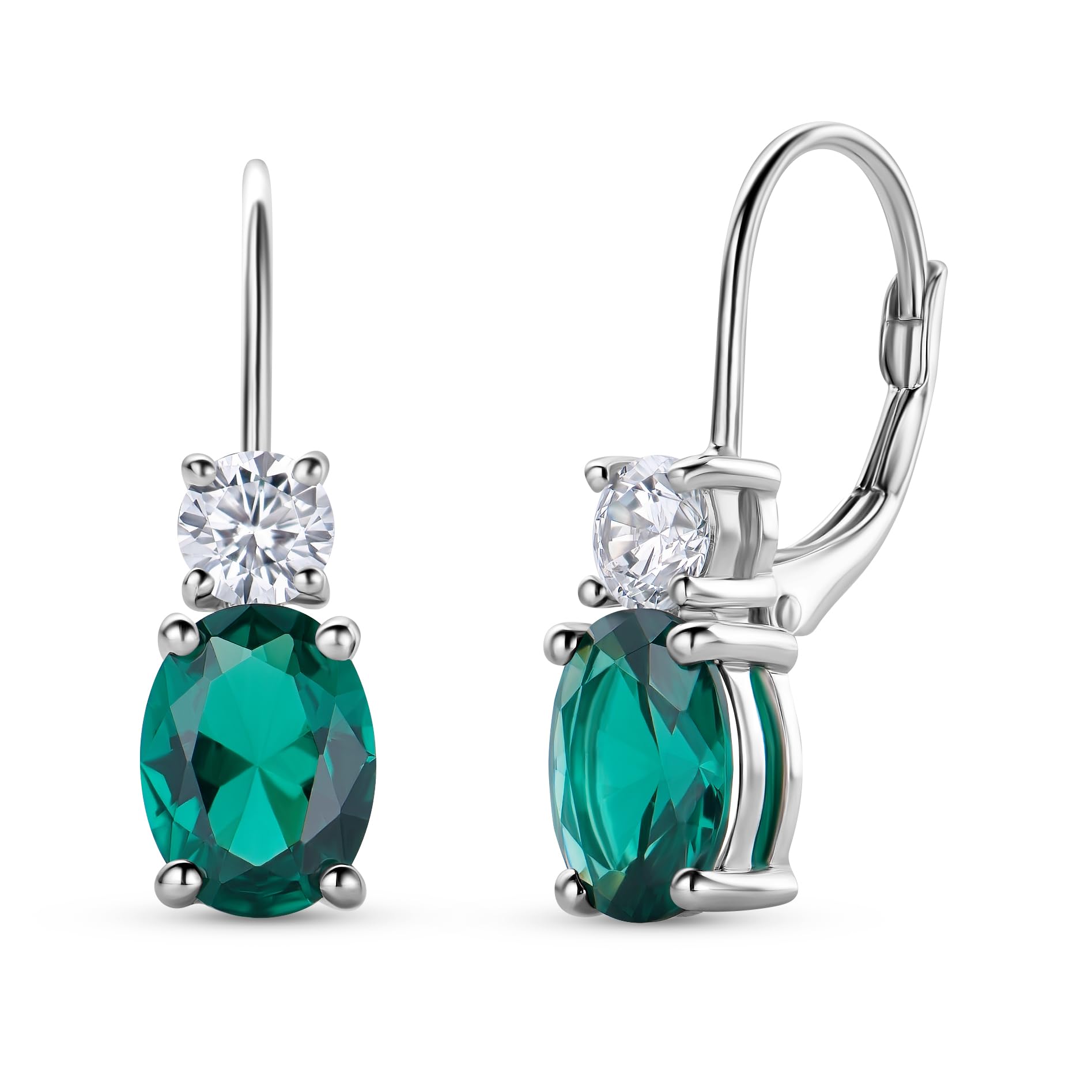 Miore 925 Sterling Silver Earrings for Women with Oval Green Emerald- Red Ruby Gemstones and Brilliant Zirconia Crystals - Drop Earrings Ear Piercing with Birthstone- Delivered in Jewellery Box