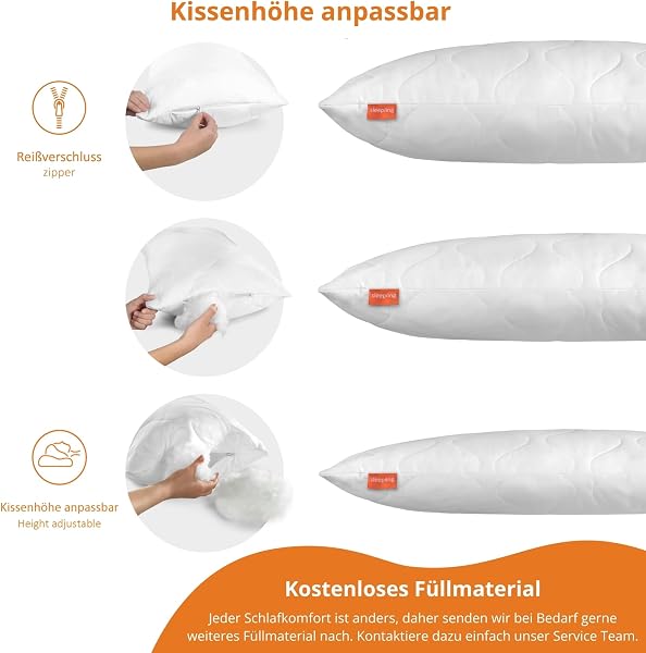 sleepling Seitenschläferkissen 40 x 145 cm, Body Pillow, langes Kissen mit Bezug aus 100 % Softer Mikrofaser, Schlafkissen Seitenschläfer, Füllmengengarantie, 60 Grad waschbar, Ökotex - 3