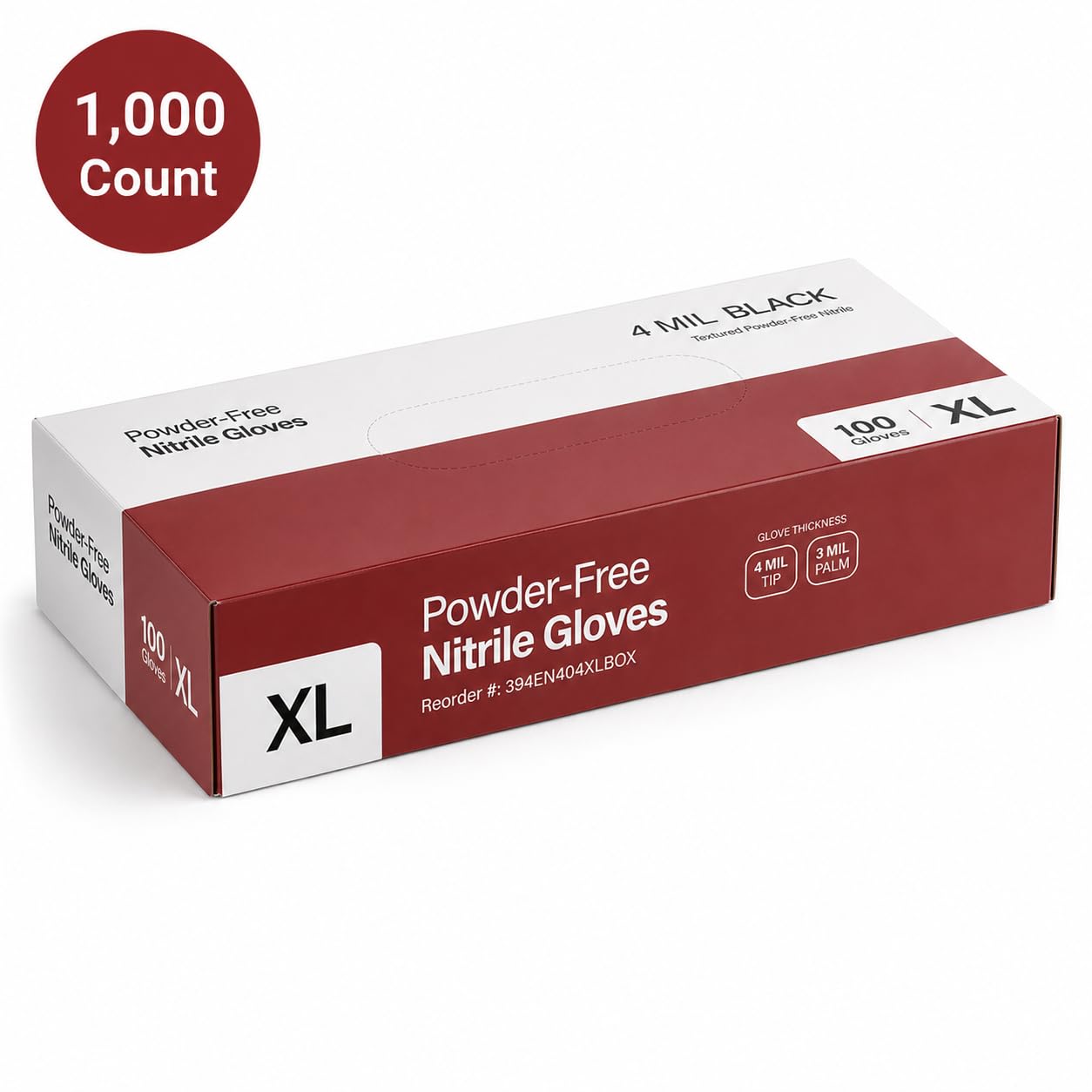 Nitrile Black Disposable Gloves 4 Mil Powder-Free XL by Glownary – Large, Vinyl, Blue, Pack of 1000, Model 394en404xlcase