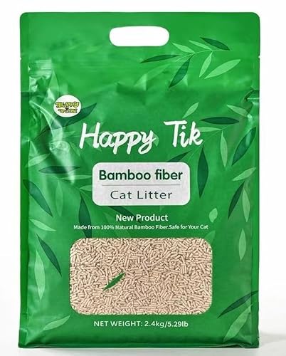 Plant-Based Bamboo Fiber Cat Litter, Green & Eco Friendly, Flushable & Resealable, Instant Clumping, Dust Free, Odor Control, 5.3Pounds, Unscented