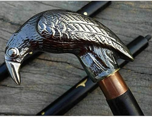 Miniatura 5 de Antique Gallery - Bastón victoriano de latón y madera, mango de cuervo antiguo, bastón de madera de latón victoriano náutico