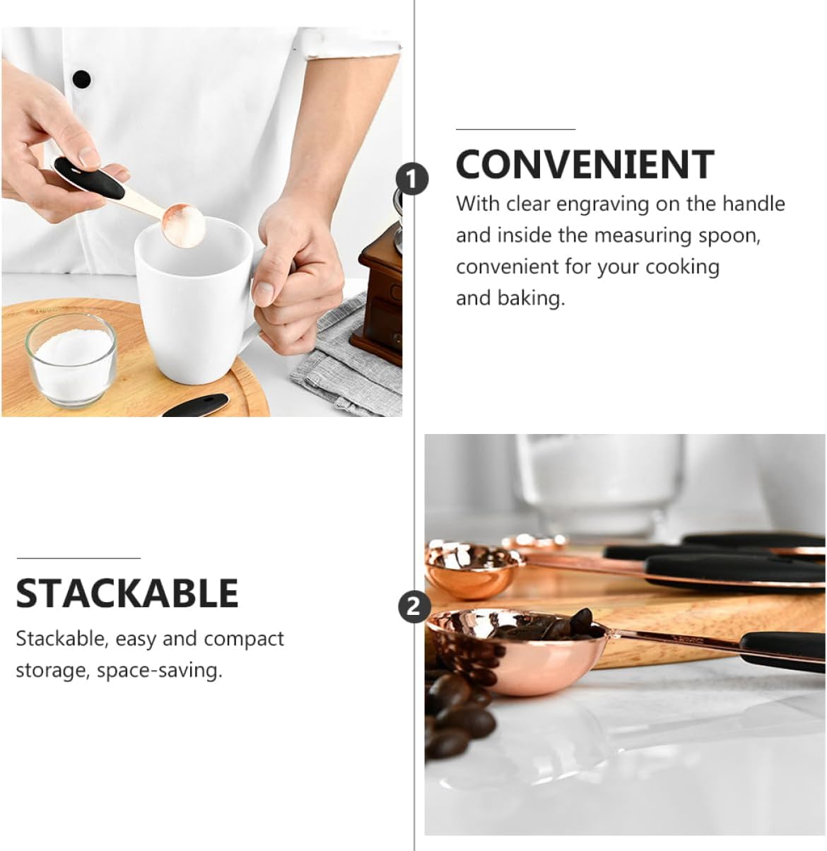 2sets Stainless Steel Measuring Spoon Set Bakeware Scale for Accurate Cooking Includes Buckle for Baking and Cooking