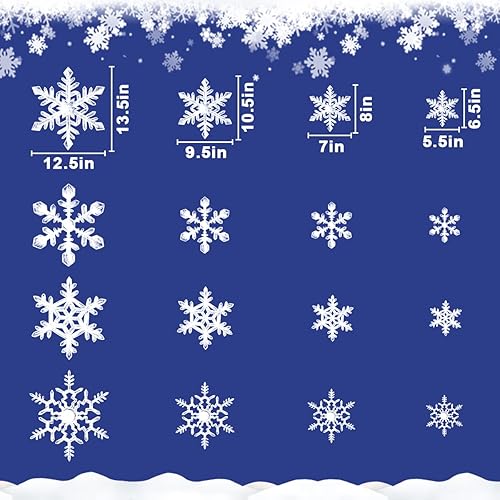 Miniatura 4 de Ivenf Decoraciones navideñas para interiores, 8 hojas de copos de nieve extra grandes para ventanas de cristal, copos de nieve de cristal blanco