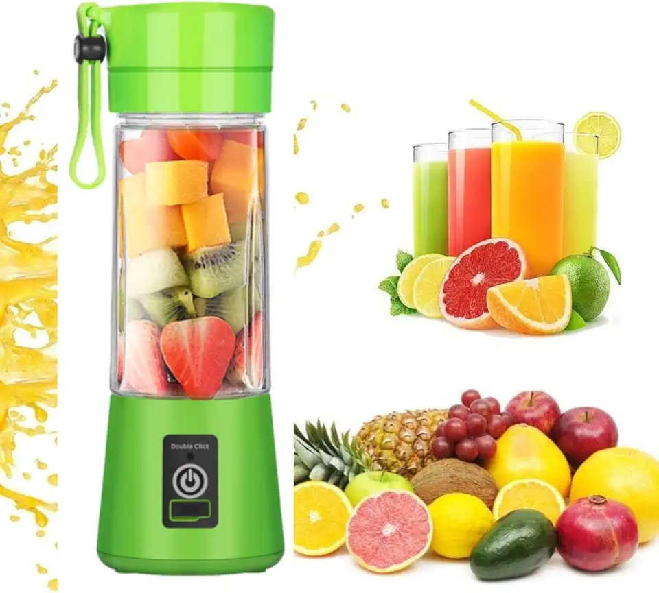 Mini Liquidificador Portatil para Shake Suco com Cabo USB Recarregável Mixer 6 Lâminas Copo 380 ml Academia Whey Vitamina Juice Cup TAMO (VERDE)