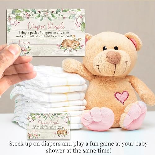 Miniatura 3 de AmandaCreation - Boletos para rifas de pañales con temática de Little Deer Woodland, 20 tarjetas de inserción de doble cara de 2 x 3 pulgadas para