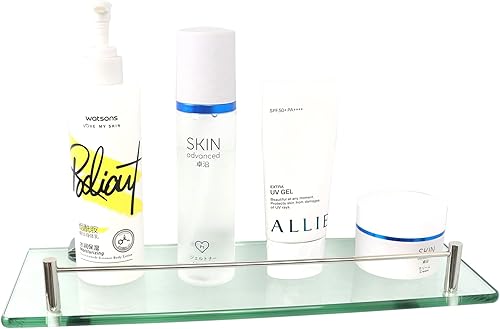 mokhome Estantes de baño, organizador de ducha de cristal, estante flotante rectangular montado en la pared, estantería de vidrio transparente