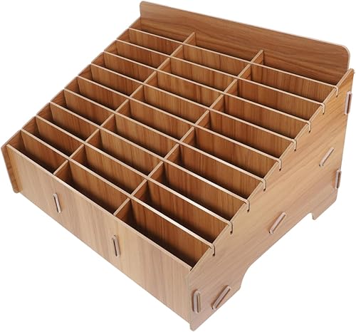 Ciieeo Organizador de escritorio de madera, caja de almacenamiento para teléfono, 30 rejillas, compartimento para el aula, organizador de escritorio