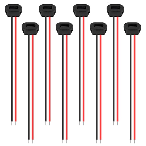 Miniatura 2 de 8pcs Tipo-C Chasis Hembra Impermeable 2P Cable de soldadura Tipo USB C Cable de extensión Cable de alimentación USB-C Enchufe a 2 pines Cable