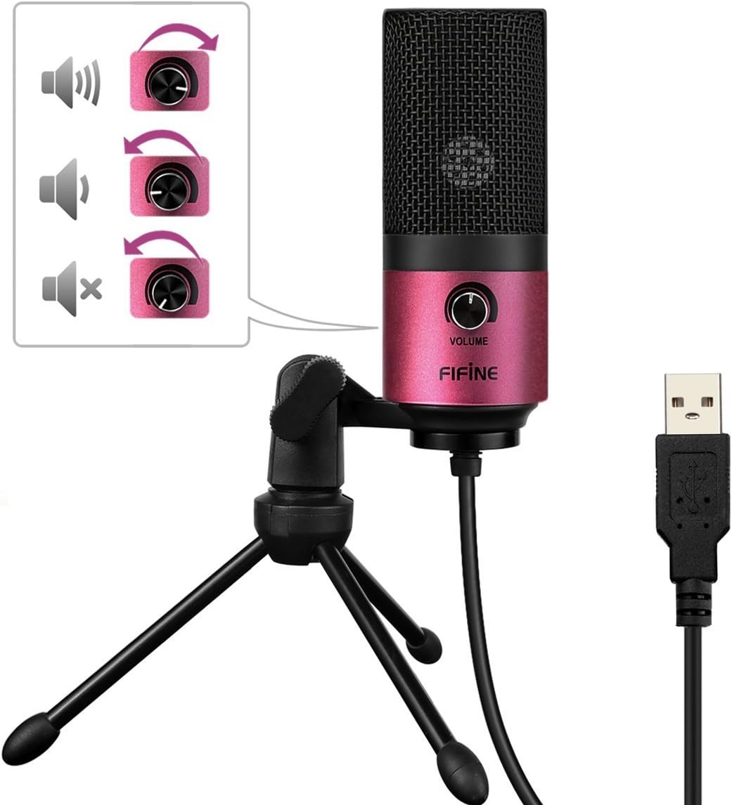 FIFINE K669 USB microphone connected to a laptop via USB cable.