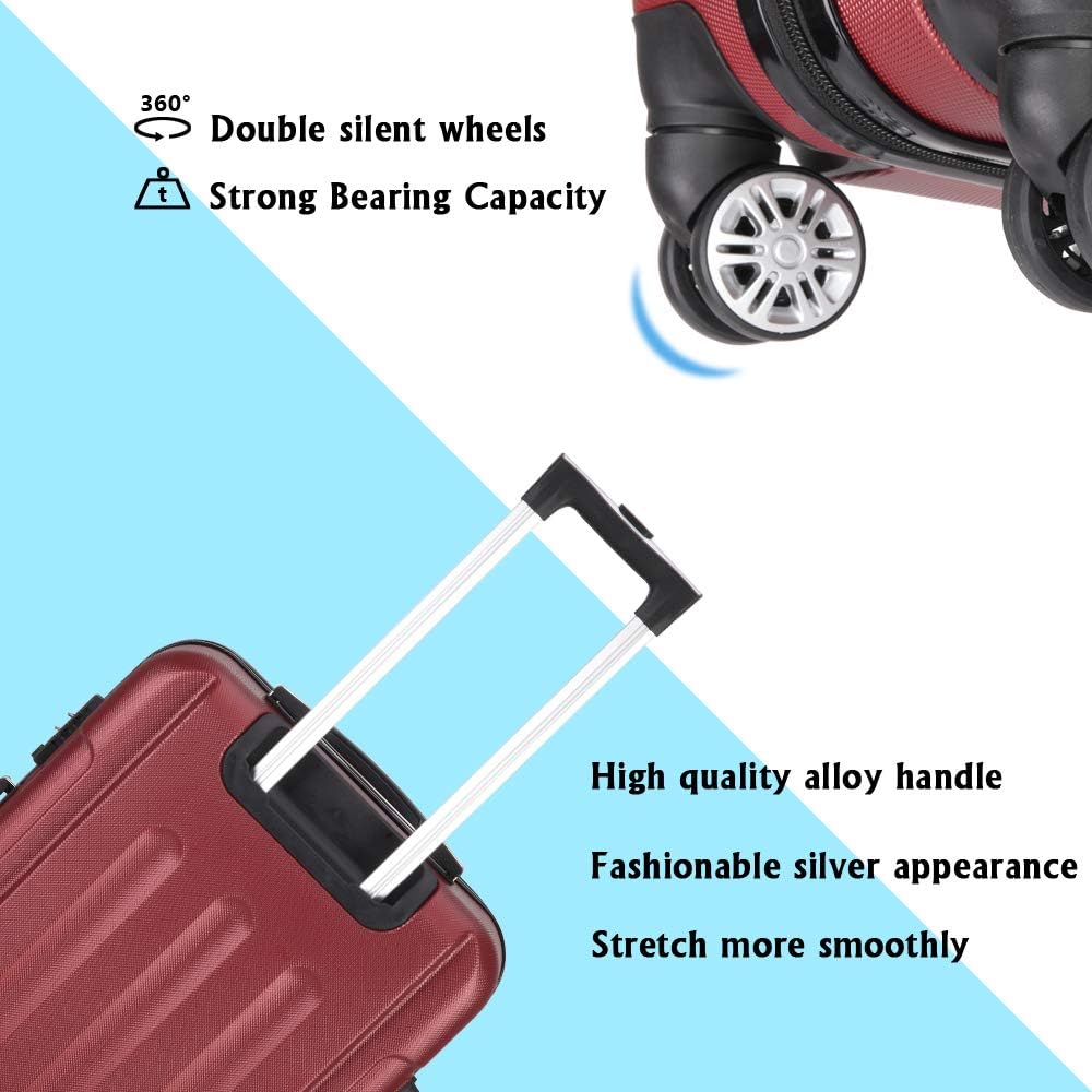 amopacorp 3-in-1 Wine Red Trolley Case Luggage Set (20", 24", 28") - Lightweight, Expandable, Durable, Easy Clean