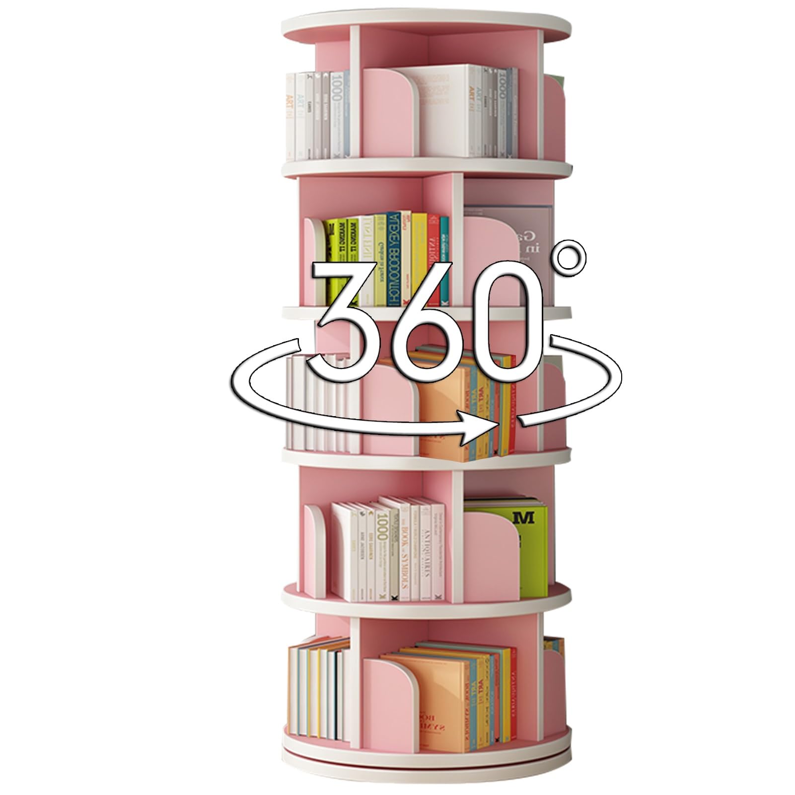 Libreria Girevole a 360° Libreria salvaspazio Bordi levigati per Evitare Urti Base Ampia per sostenere Il carico Adatto per Soggiorno Camera da Letto Ufficio(Rosa)