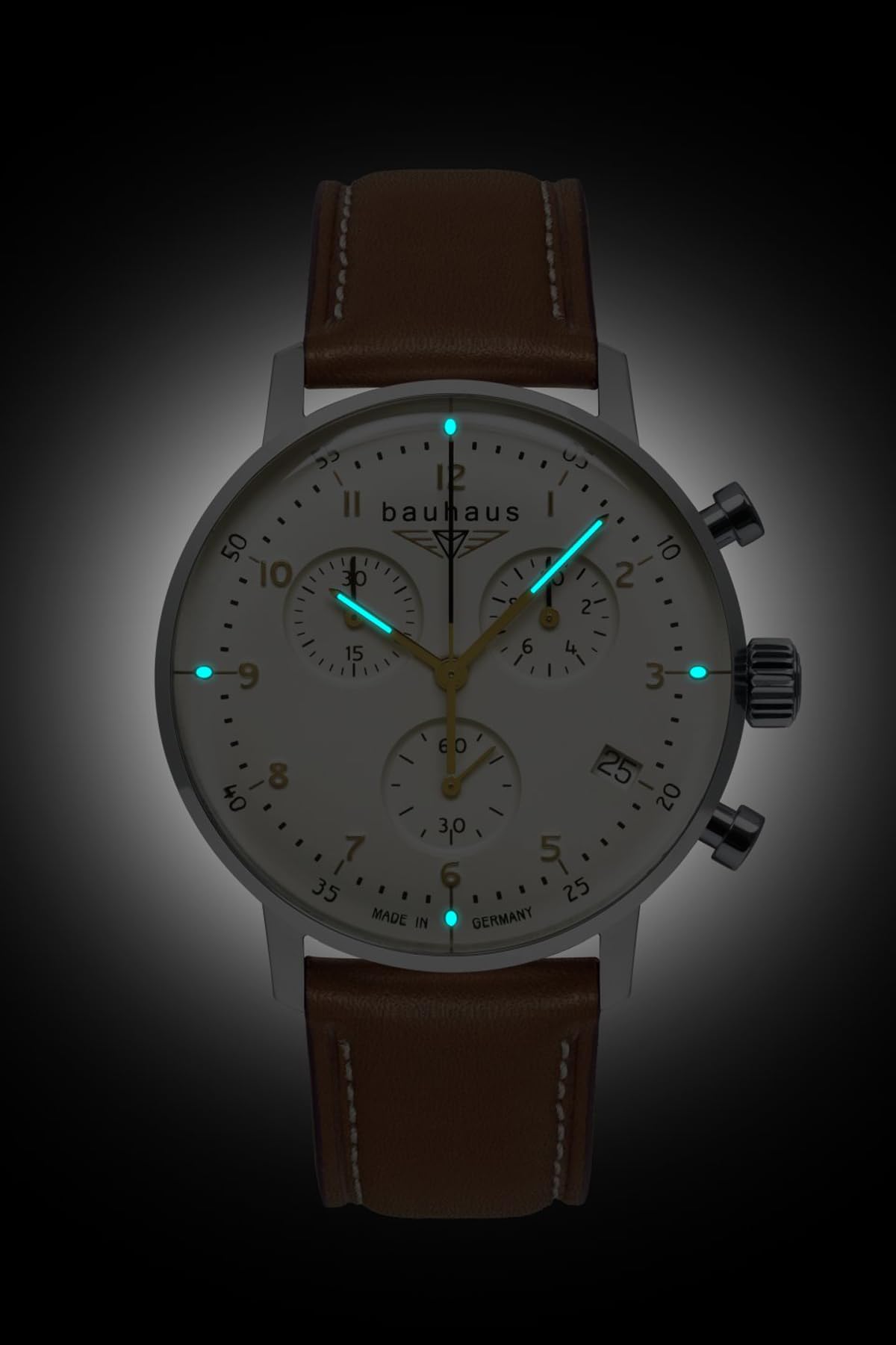 Bauhaus 2096-3 – Chronograph Herrenuhr silberfarben mit Lederband Blau & Quarzwerk – Made in Germany