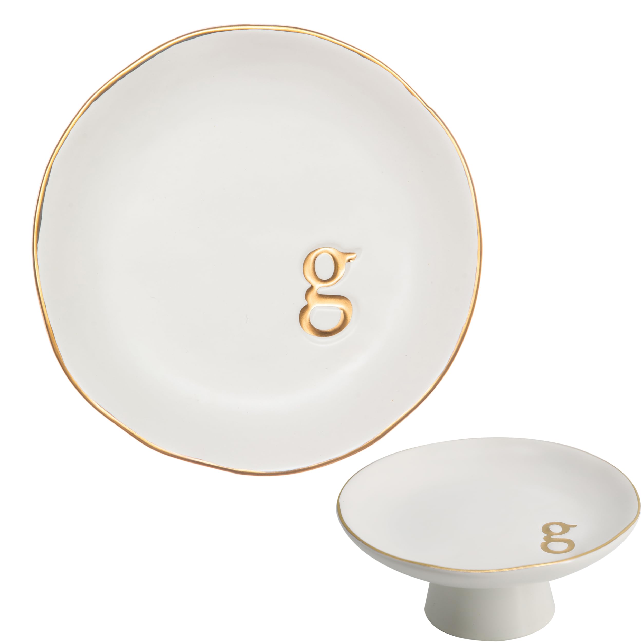 COLLECTIVE HOME - Ceramic Jewelry Tray, Decorative Monogram Jewelry Dish, Luxurious Trinket Tray with High Base, Birthday Mother's Day for Women (g)