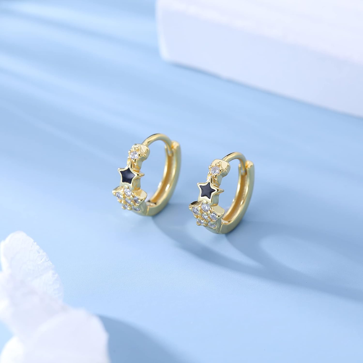 Reffeer Solid 925 Sterling Silver Star Small Hoop Earrings for Women Teen Girls CZ Hoop Earrings Cute Huggie Earrings - Image 4