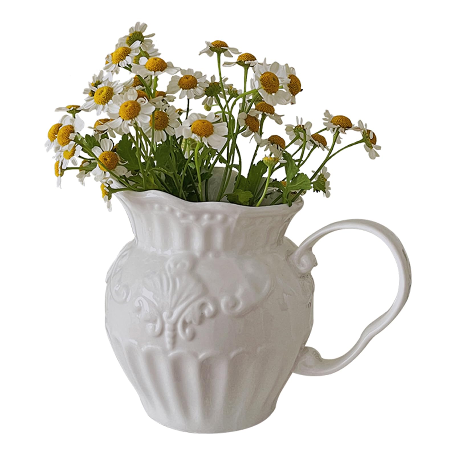 Hengqiyuan Jarrón De Cerámica Vintage Jarrón Blanco con Asa 11.5cm Alto Decoración Granja Rústico Acción De Gracias Bodas Jardín De La Casa Decoración Navideña