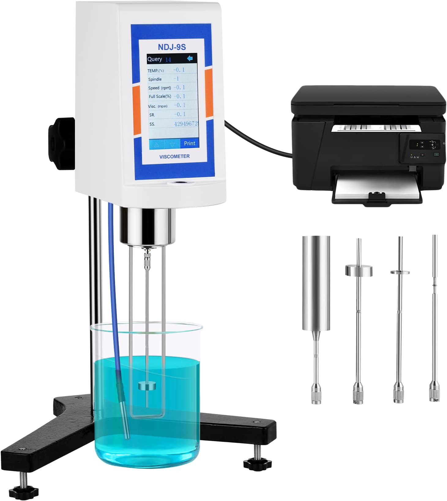 Digital Rotary Viscometer 10-6,000,000mPa.s Touch Screen Viscosity Meter ±1% Accuracy Lab Viscometers with Data Output and Temperature Probe 110-240V (NDJ-9T 10-6,000,000mPa.S)