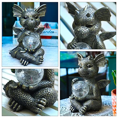 Exquailty Dragon Garden Sculptures & Statues, Large Dragon With Solar Led Ball Outside Figurines Decor, Halloween Yard Art Statue Decoration #TOP4