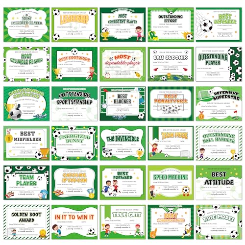 EYxsaxenk Soccer Award Certificates 60Pcs End of Season