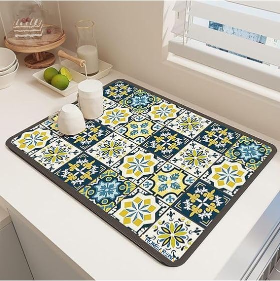 Dish Drying Mat | Kitchen mat for Drying Utensils | Quick Dry Water Absorbent mat | Placemat for Dish Drying | KitchenDry Mat for Wet Utensils (50 X 40) (GreenMulti)-image-1