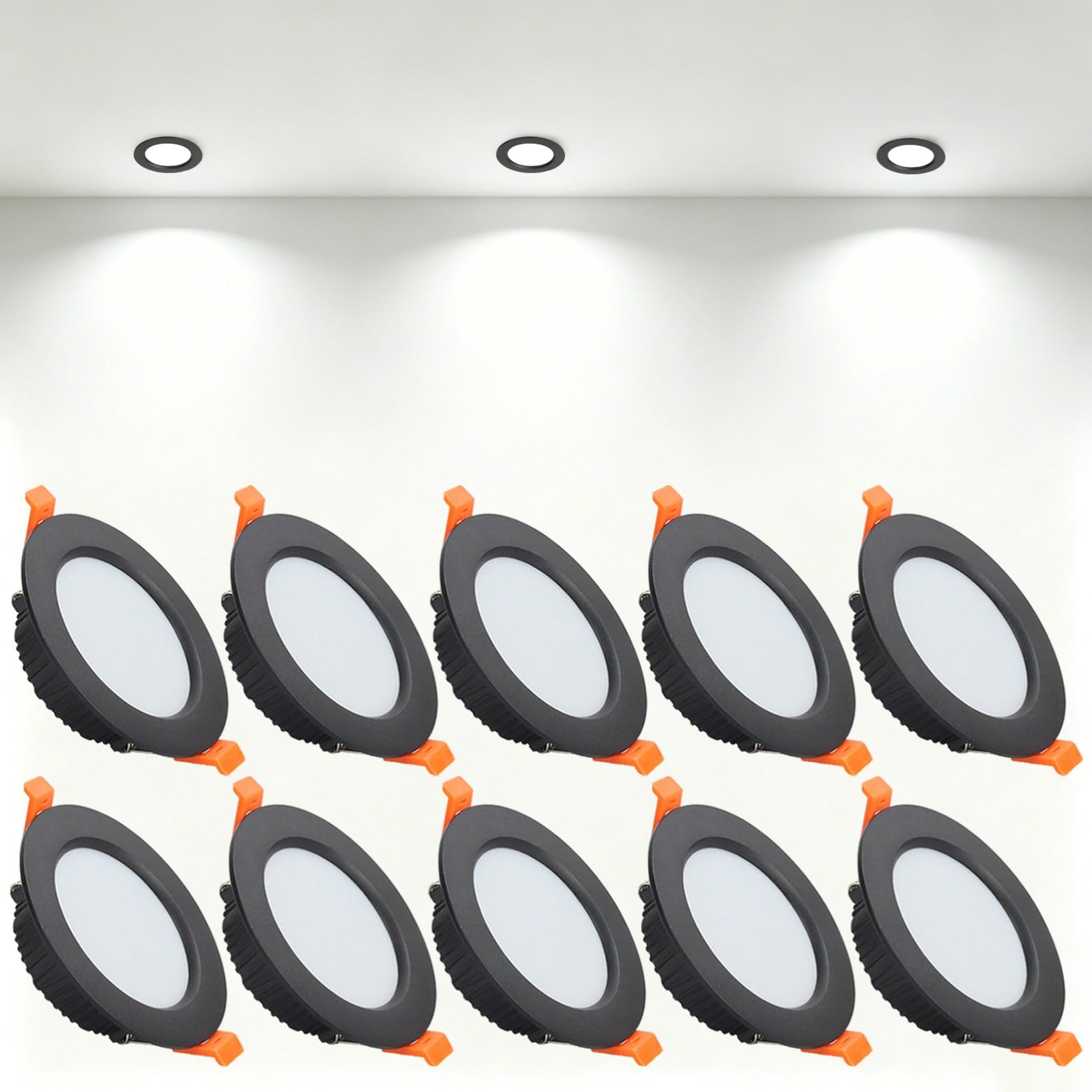 VOGHMOLD 5W Ultra Slim LED Downlight Recessed Ceiling Light 2.5 inch, 6000K Spot Lights Black Aluminum Trim, Cut Φ70-75mm, AC110-240V Panel Lighting for Office Hallway Closet, 10 Pack