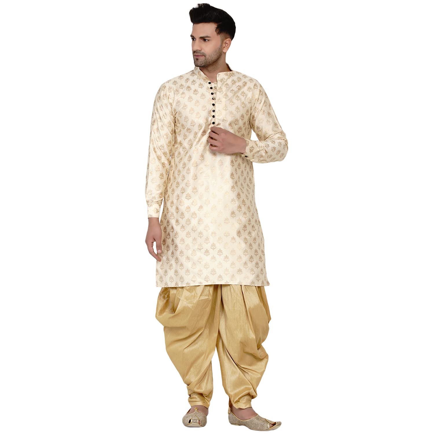 veera paridhaan Men's Banarasi Full Sleeve Printed Long Straight Kurta and Dhoti Set-picture-51