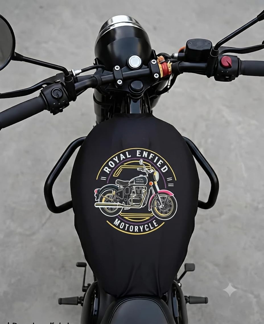 Bike Tank Cover for Royal Enfield Hunter 350 | Printed Design, Black Colour-picture-10