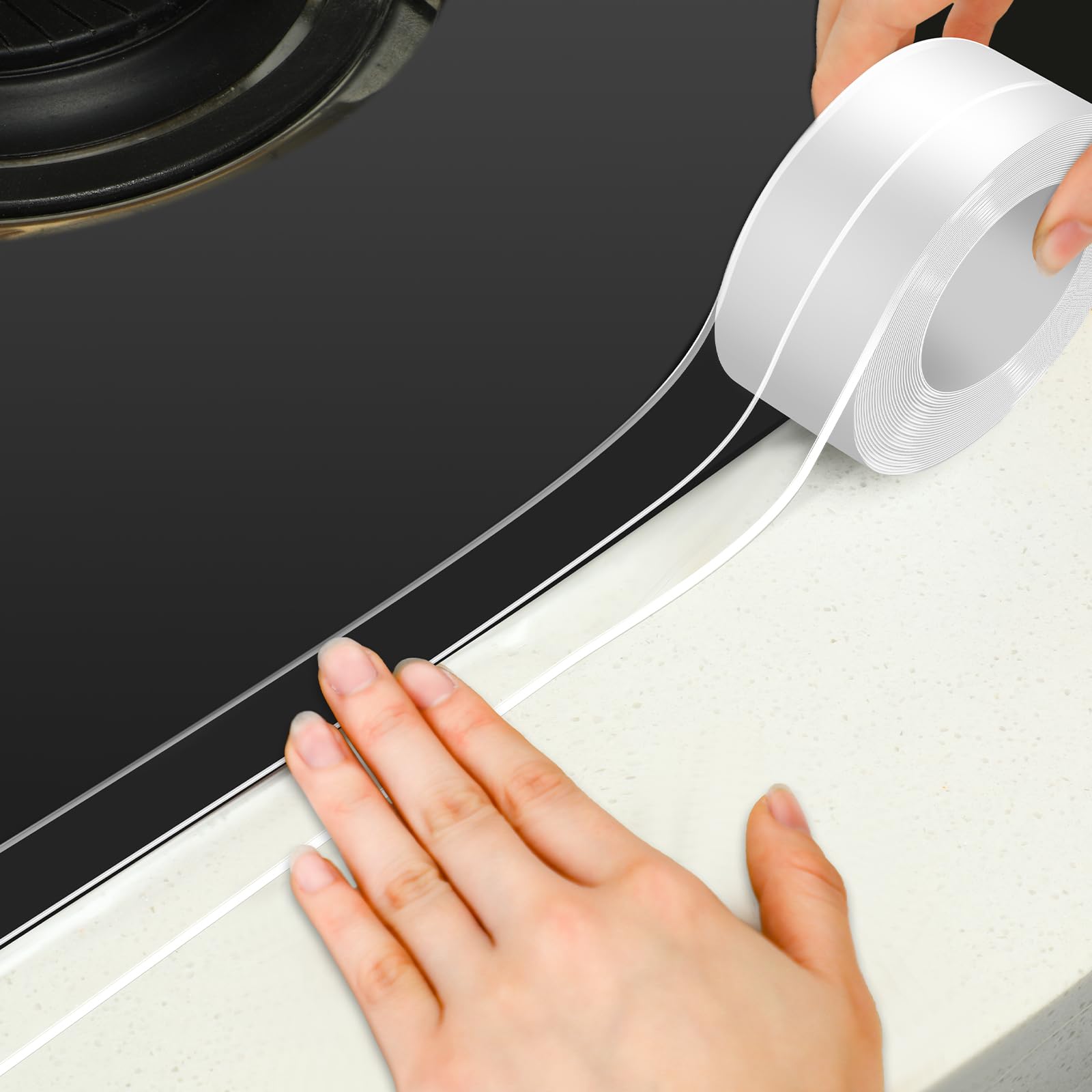 Frienda Clear Caulk Tape 10.5' x 1.5'' Waterproof Self Adhesive Caulk Strip Bathtub Sealant Tape Sealing Strip Oil Proof Bathroom Sealant for Kitchen Floor Wall Edge Protector(PVC)