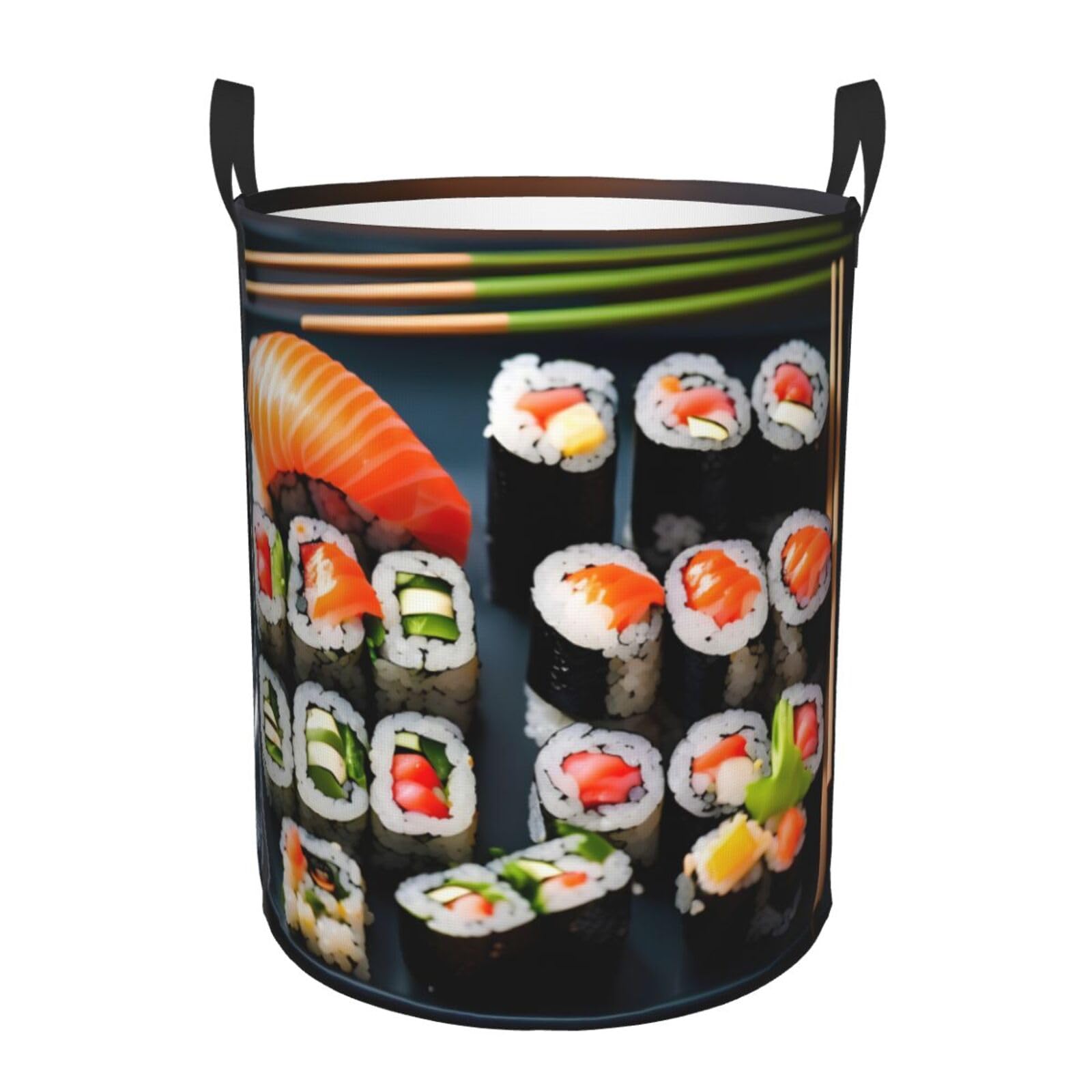 M Collapsible Laundry Hamper Round sushi pattern Print Storage