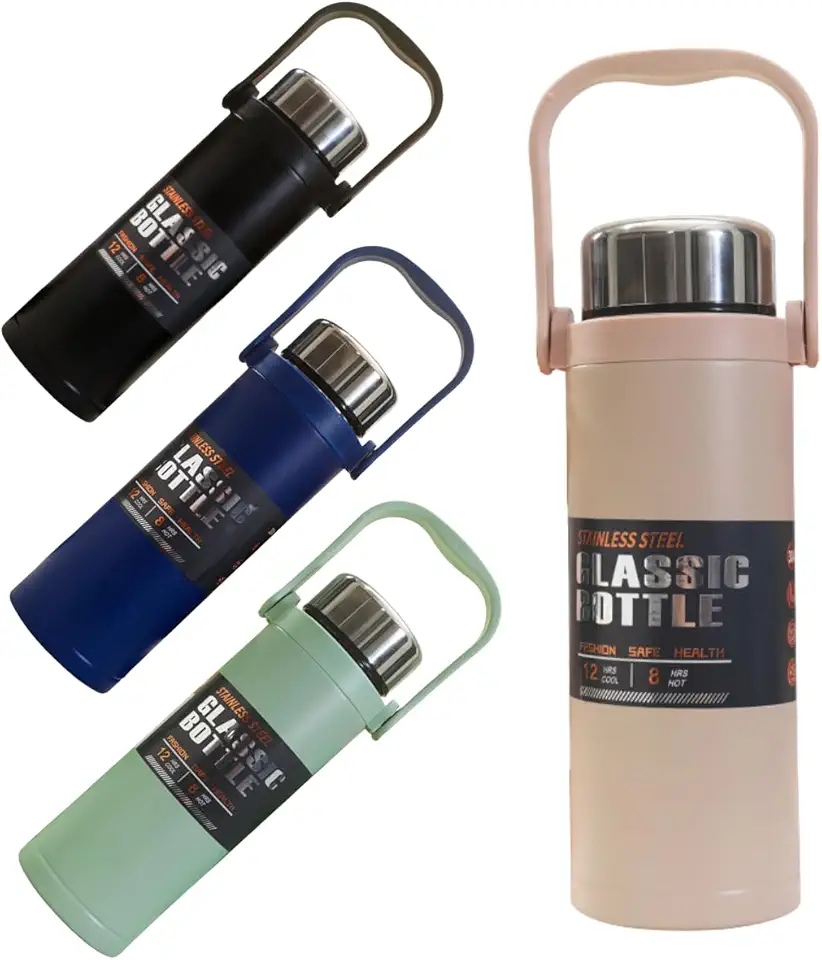 Garrafa Térmica Inox 304 Portátil para Água e Bebidas - Isolamento Térmico - Ideal para Academia e Escola - Mantém Quente ou Gelado - Alça de Transporte