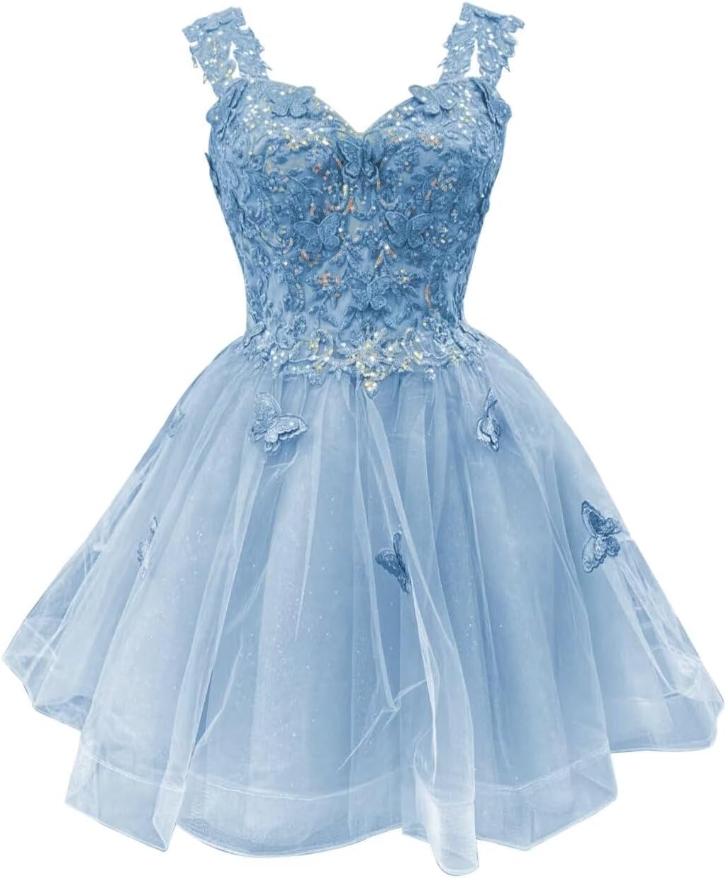 Youjiayi 3D Butterfly Short Homecoming Dresses Sparkly Sequin Prom Dress for Teens Off Shoulder DAMA Dresses for Quinceanera