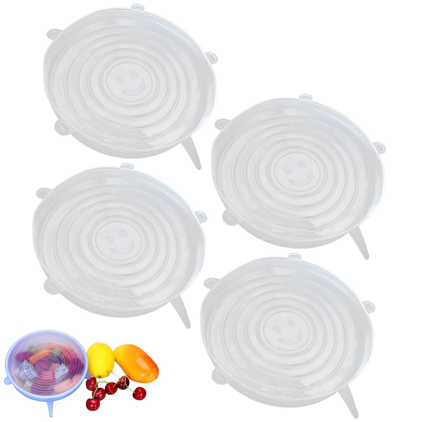 4-Piece Silicone Stretch Lid Set - Universal 9.5cm Food Covers for Containers, Tins & Yogurt Pots (Dishwasher/Freezer Safe, Thickened Reusable Design)