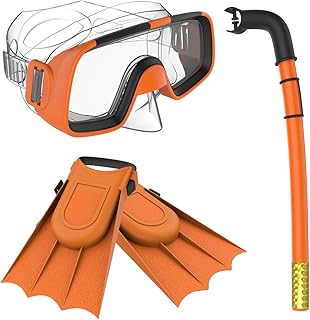Herbalcandybox Children Kids Swimming Diving Snorkel Breathing Tube Fins Scuba Eyeglasses Set,Orange