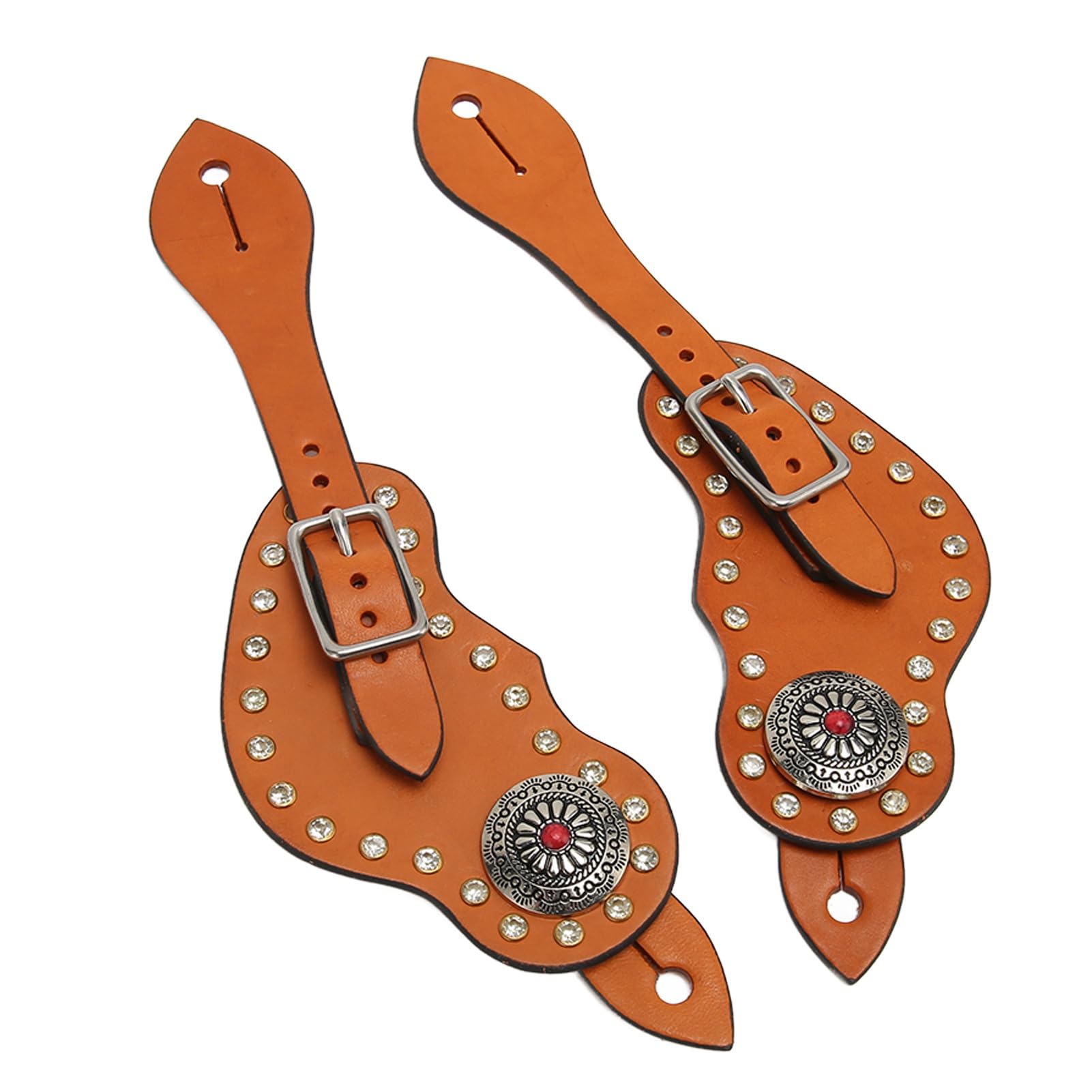 Western-Sporenriemen aus Leder, verstellbar, Vintage-Stil, mit Strasssteinen, Braun, für Reitausrüstung