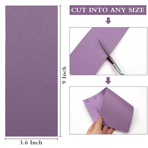 Miniatura 9 de Papel de lija de grano 80, hojas de lija en seco y húmedo, papel de arena abrasivo de cerámica de alto rendimiento para acabado de muebles de