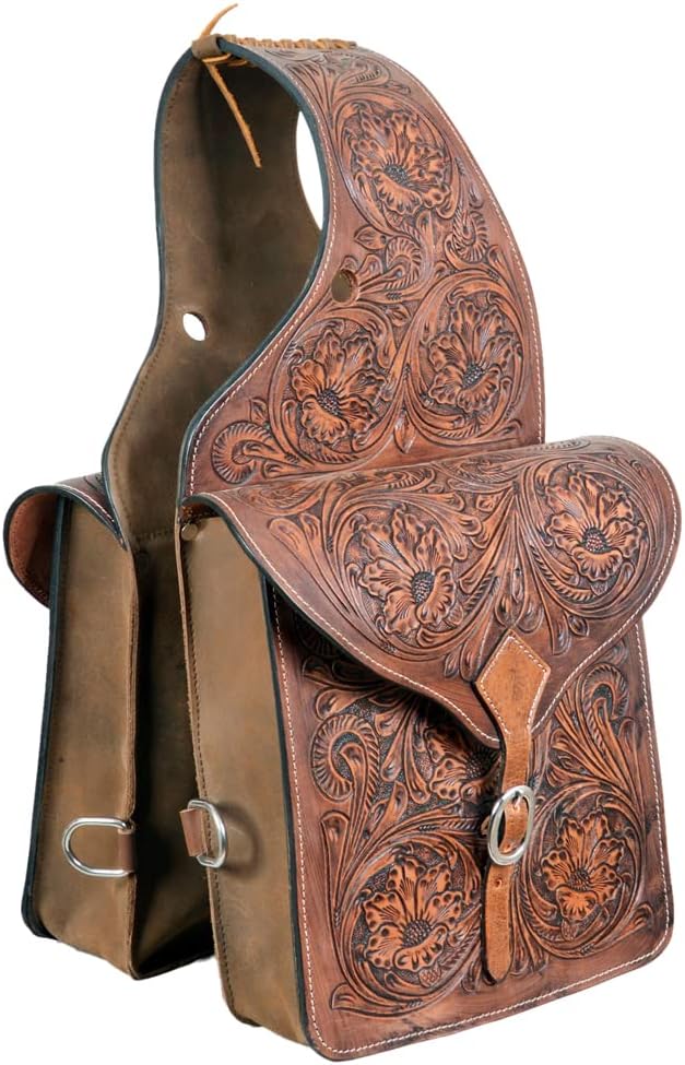 HILASON Soft Leather Horse Saddle Bag Oiled Tan | Equestrian Western Adjustable Closure