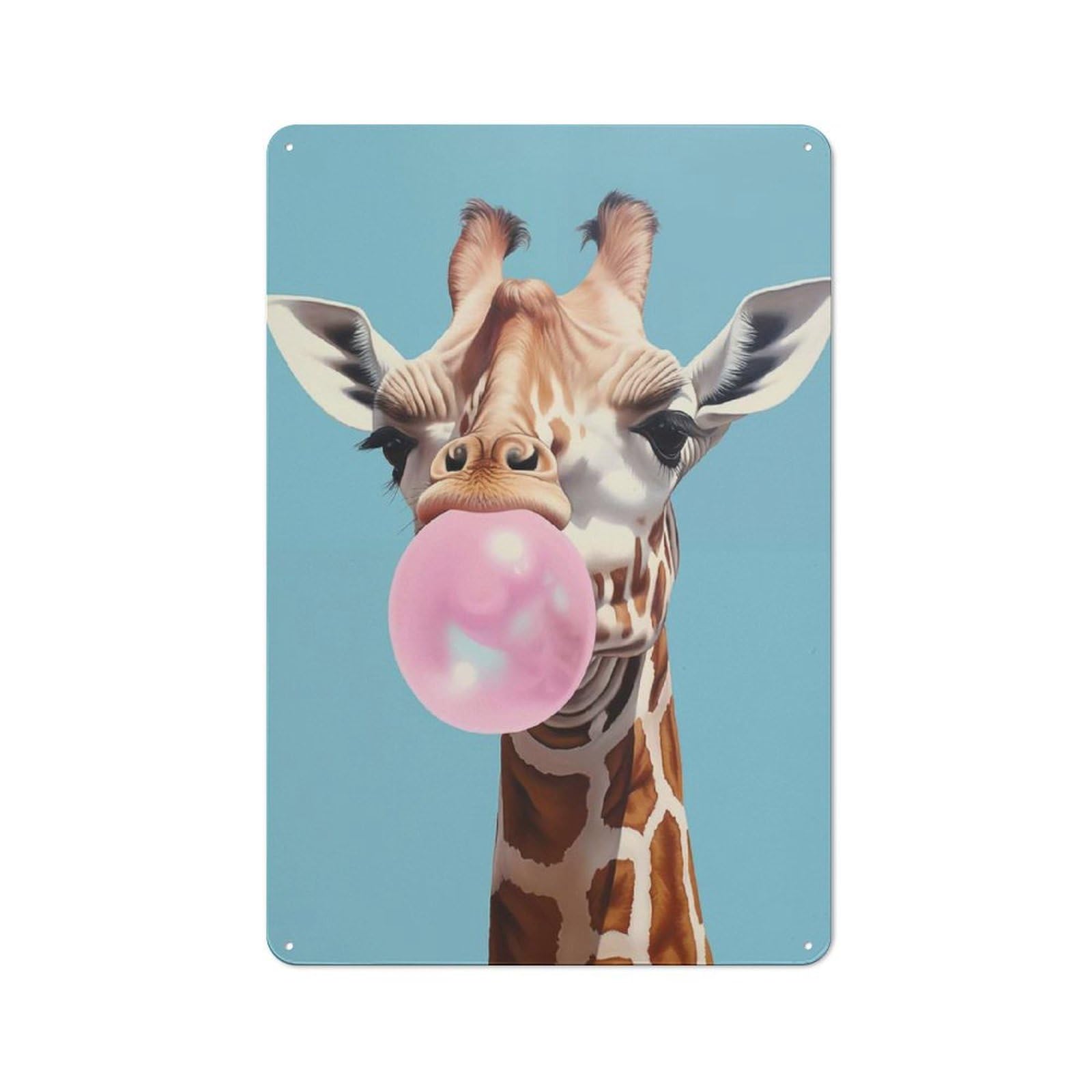 Decorative Metal Plaque with Giraffe Blowing Bubble Gum Design 30x20cm, Warehouse Style Loft Wall Plaque for Flat, Bar, Studio Or Gallery Wall