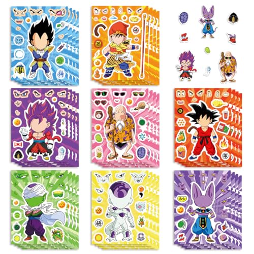 24Sheets Anime Dragon and Ball Make-a-face Stickers Pack Mixed & Matched with 8 Designed Characters(3 of Each) Make Your Own Stickers for Teens Party Decoration Reward Decor Gift Idea