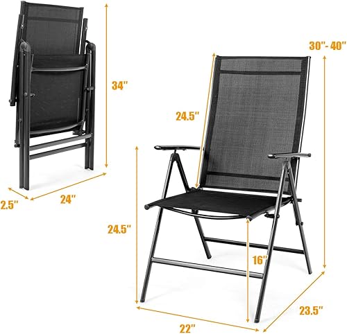Miniatura 3 de Giantex Juego de 2 sillas de comedor para patio, sillas plegables para exteriores, sillas de camping portátiles con tela transpirable, sillas